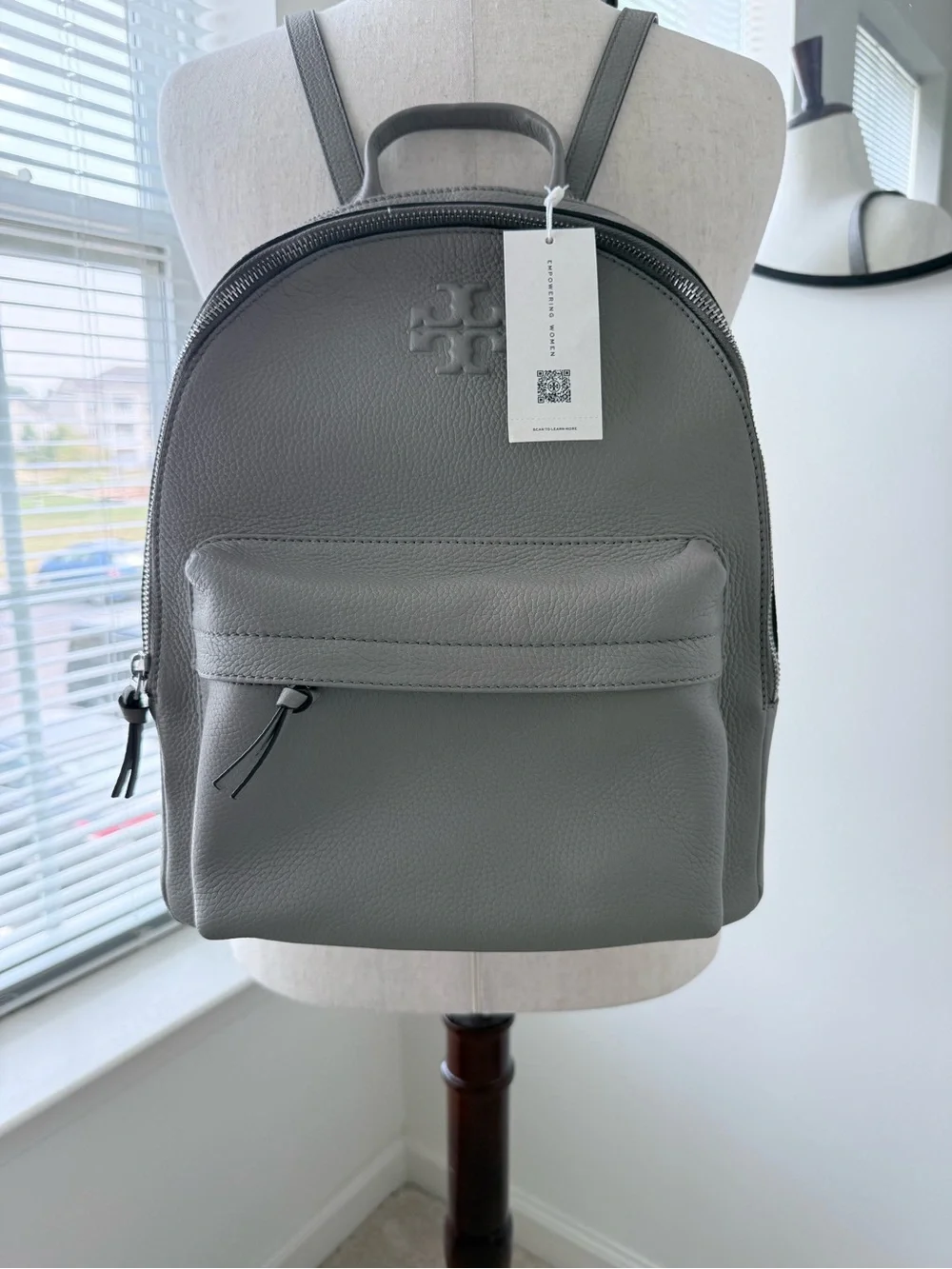 Tory Burch Slate Gray Pebbled Leather Backpack
